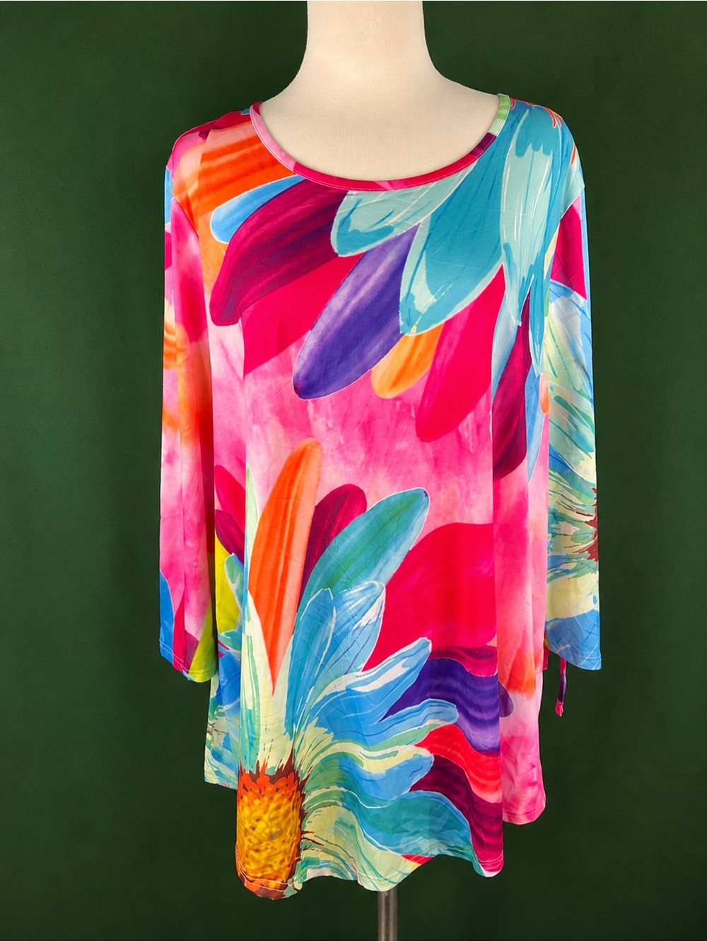 Lily by Firmiana Colorful Floral Print Tunic Top 2XL Long Sleeve